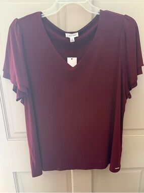 Calvin Klein Women's Burgundy V-Neck Flutter Sleeve Top NWT